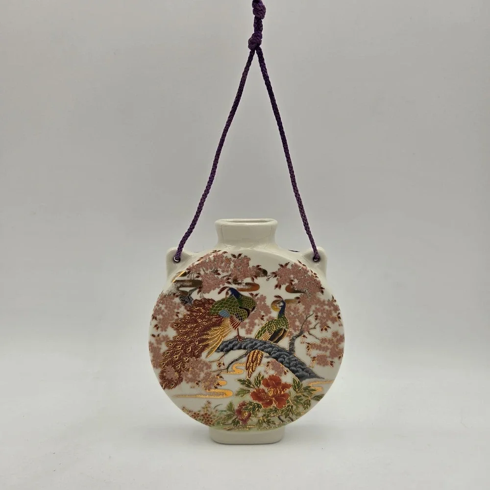 Vintage  Satsuma Style Floral Peacock Porcelain or Ceramic Pocket Vase ?